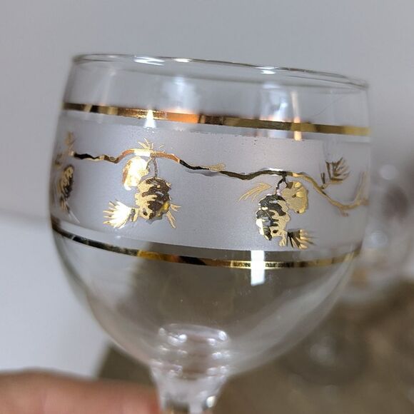 4 Vintage Golden Pinecone Wine Glasses Mid-Century Libbey - Picture 5 of 9